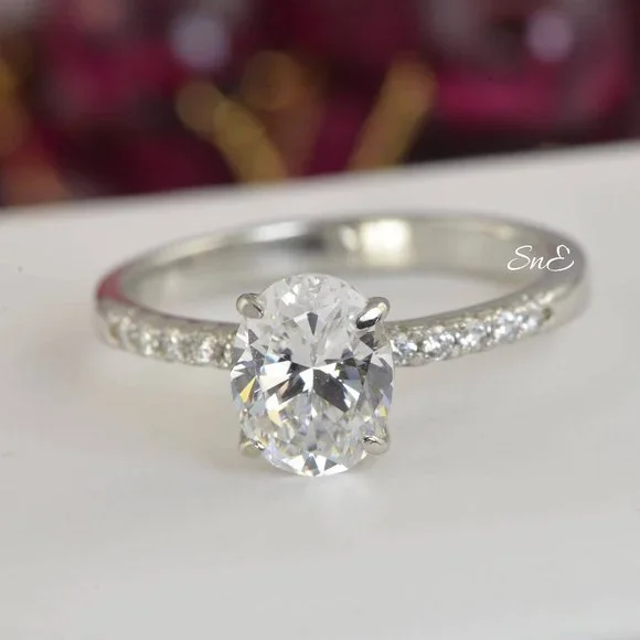 NEW 925 STERLING SILVER OVAL ENGAGEMENT RING - Picture 3 of 4